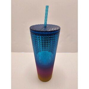 Starbucks 24 oz Tim Singleton 2023 Pride Rainbow Gradient Grid Tumbler Lid Straw